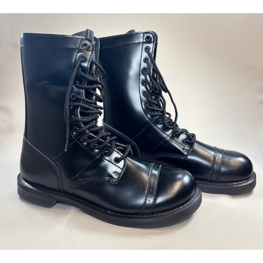Rothco Leather Jump Boots Men 11 Black Combat Military Cap Toe Work Tactical